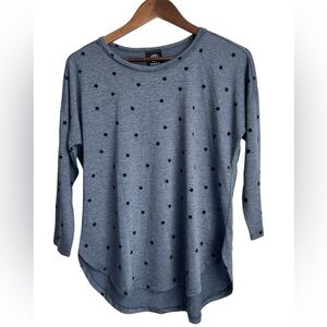 Bobeau Star Print 3/4 Sleeve Scoop Neck Tunic Top Blue Women's Size M NWT